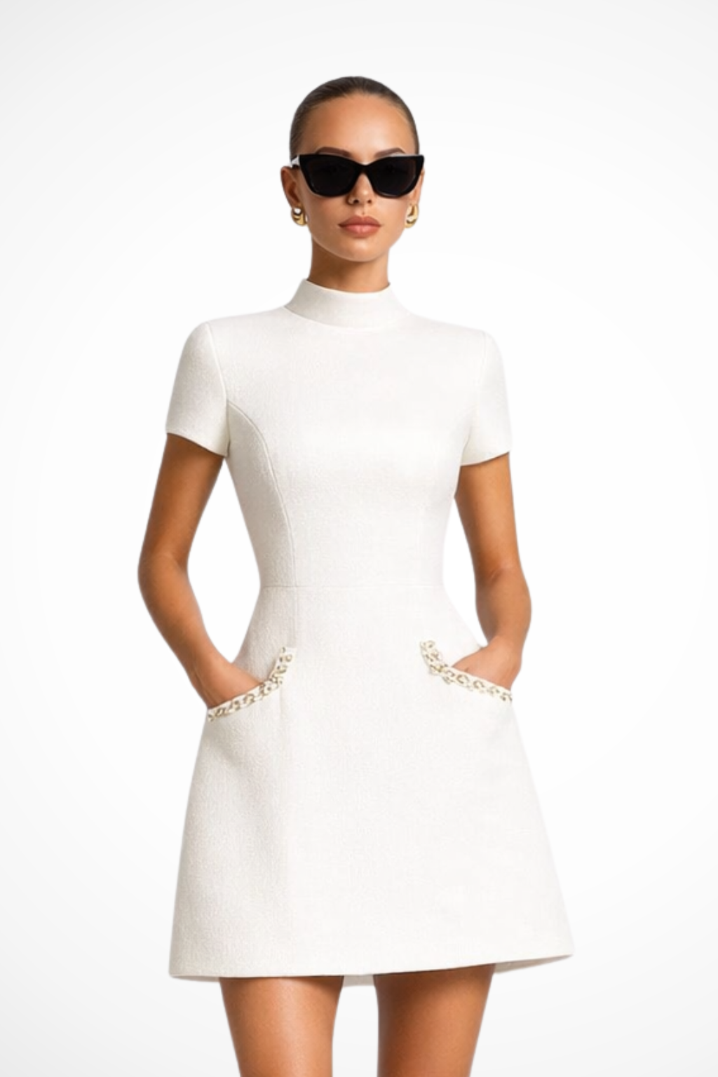 Bronwen | Robe Mini Femme avec Détail de Perles et Poches Celeste London