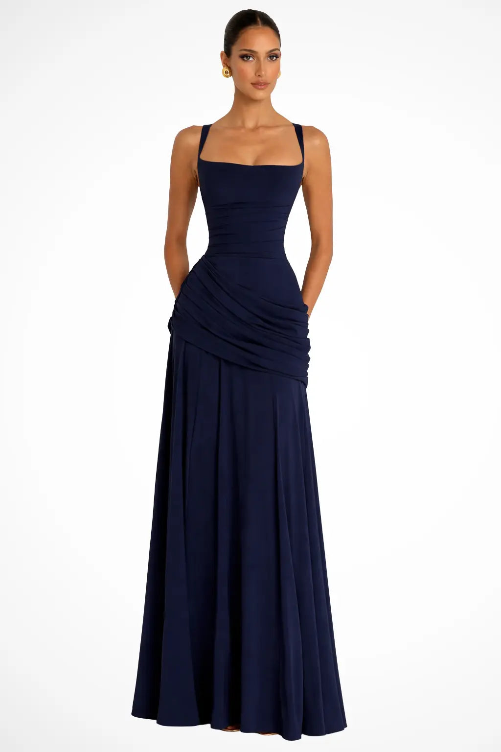 Clarisse | Robe Maxi de Mariage à Encolure Carrée Ruchée Celeste London