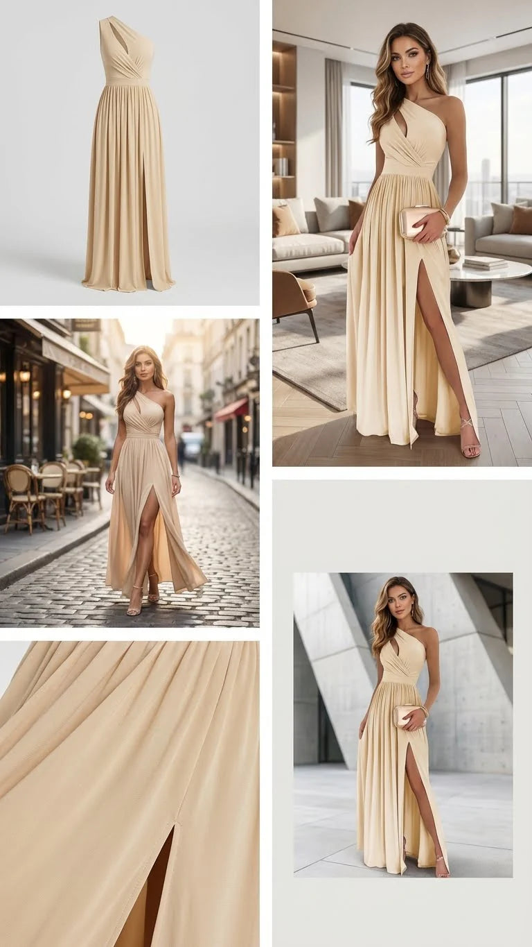 Robe longue élégante asymétrique à fente haute pour femme ORIS WEAR