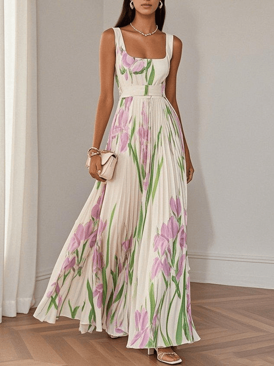 Robe longue femme fluide blanc et rose — ORIS WEAR
