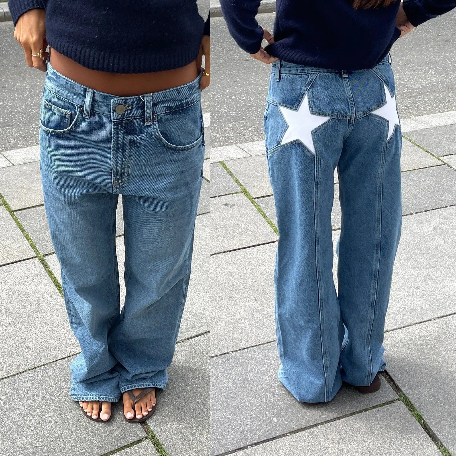 Pantalon Casual Rétro à Patchwork et Étoile à Cinq Branches ORIS WEAR