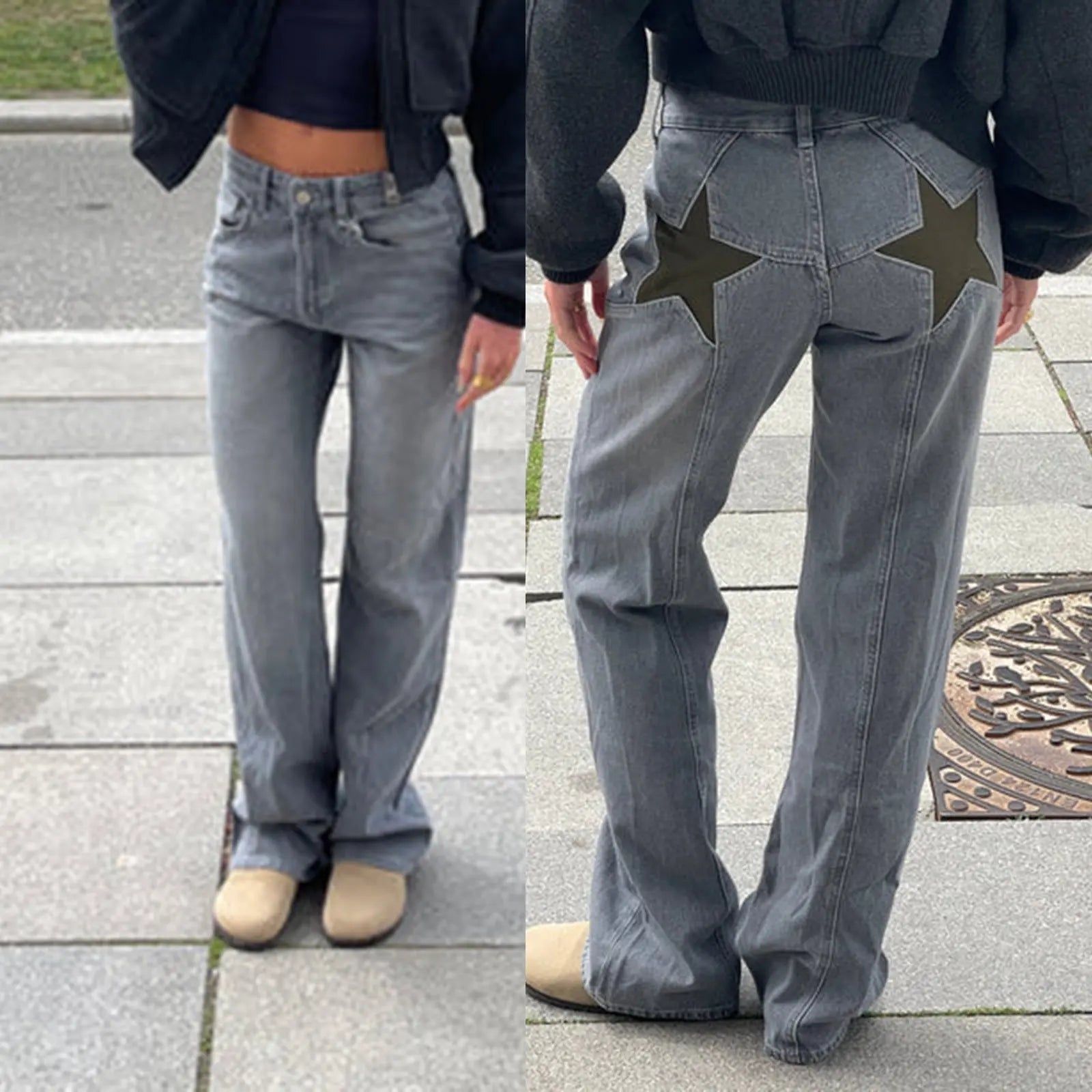 Pantalon Casual Rétro à Patchwork et Étoile à Cinq Branches ORIS WEAR