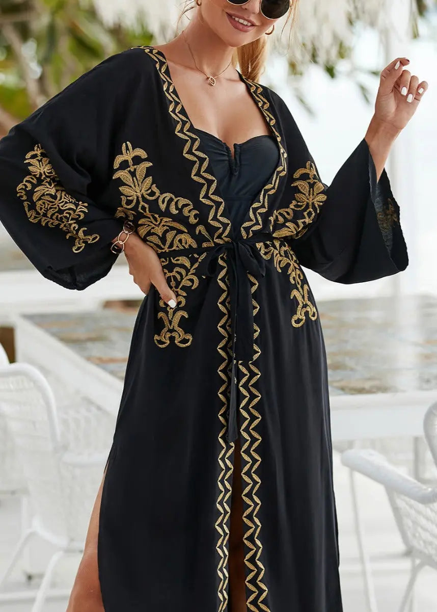 Kimono de plage brodé femme élégant ORIS WEAR