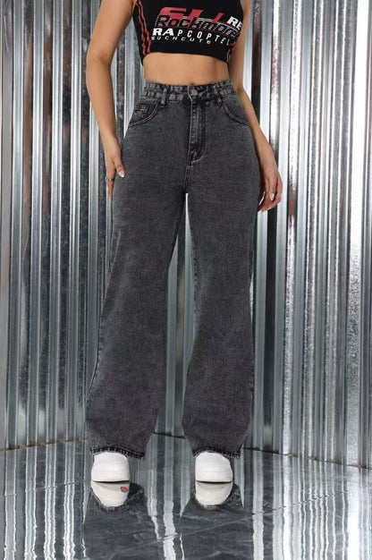 Jean brodé taille haute, coupe droite ORIS WEAR
