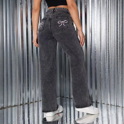 Jean brodé taille haute, coupe droite ORIS WEAR