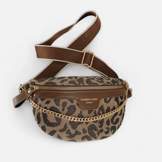Sac banane léopard en cuir à bandoulière Aurora