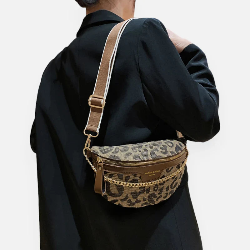 Sac banane léopard en cuir à bandoulière Aurora