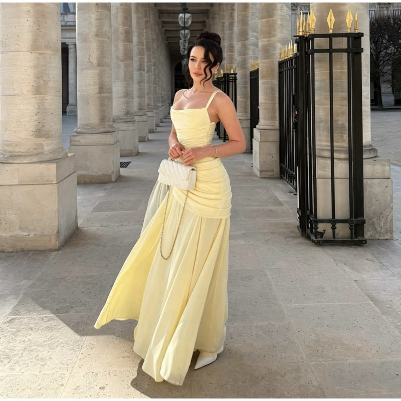 Clarisse | Robe Maxi de Mariage à Encolure Carrée Ruchée Celeste London