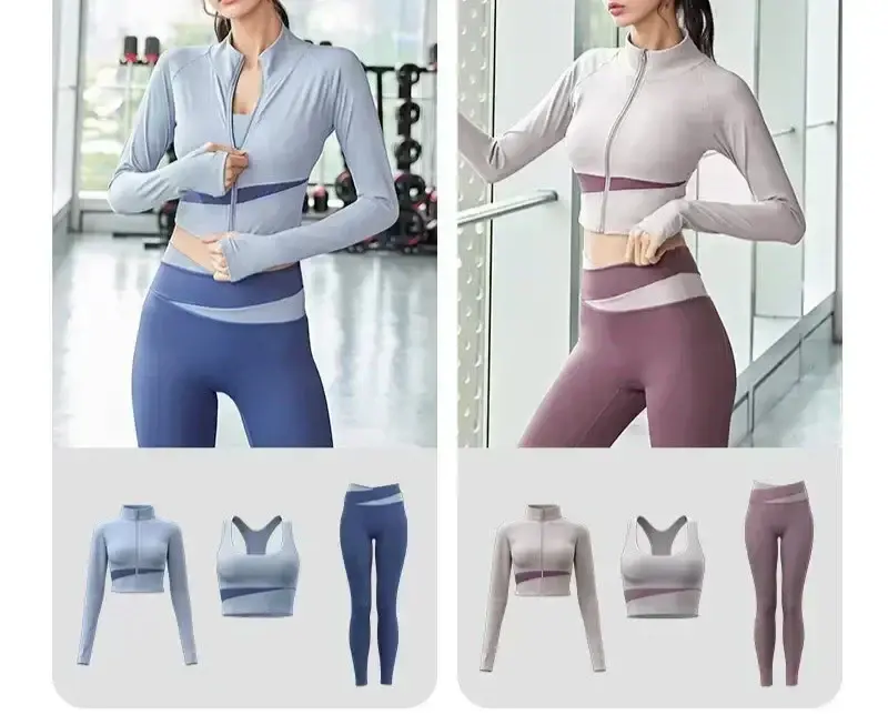 Best Ensemble 3 Pièces Patchwork – Veste, Brassière et Legging ORIS WEAR