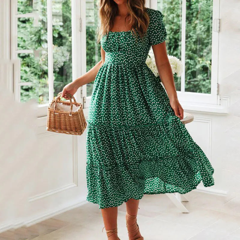 Anais | Robe longue Vintage à Manches Bouffantes & Motif Floral ORIS WEAR