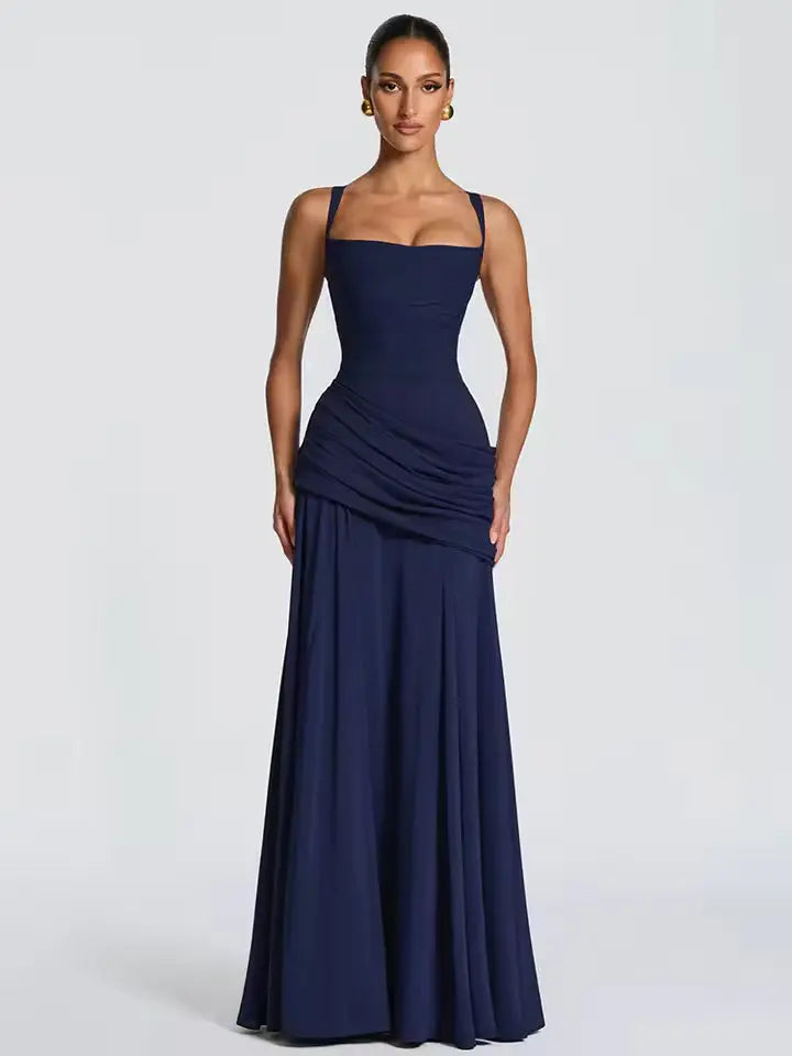 Clarisse | Robe Maxi de Mariage à Encolure Carrée Ruchée Celeste London
