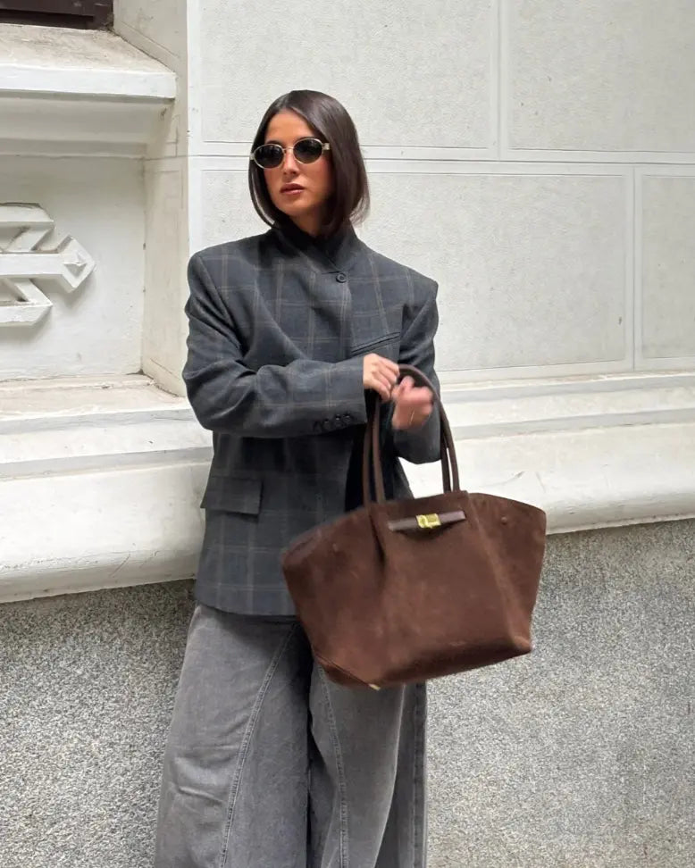Veste Femme Élégante à Col Montant et Motif à Carreaux ORIS WEAR