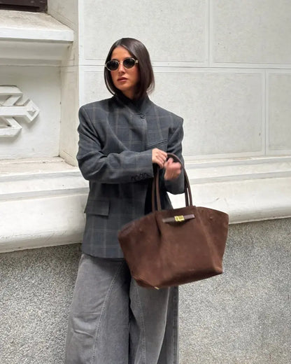 Veste Femme Élégante à Col Montant et Motif à Carreaux ORIS WEAR