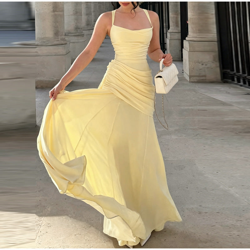 Clarisse | Robe Maxi de Mariage à Encolure Carrée Ruchée Celeste London