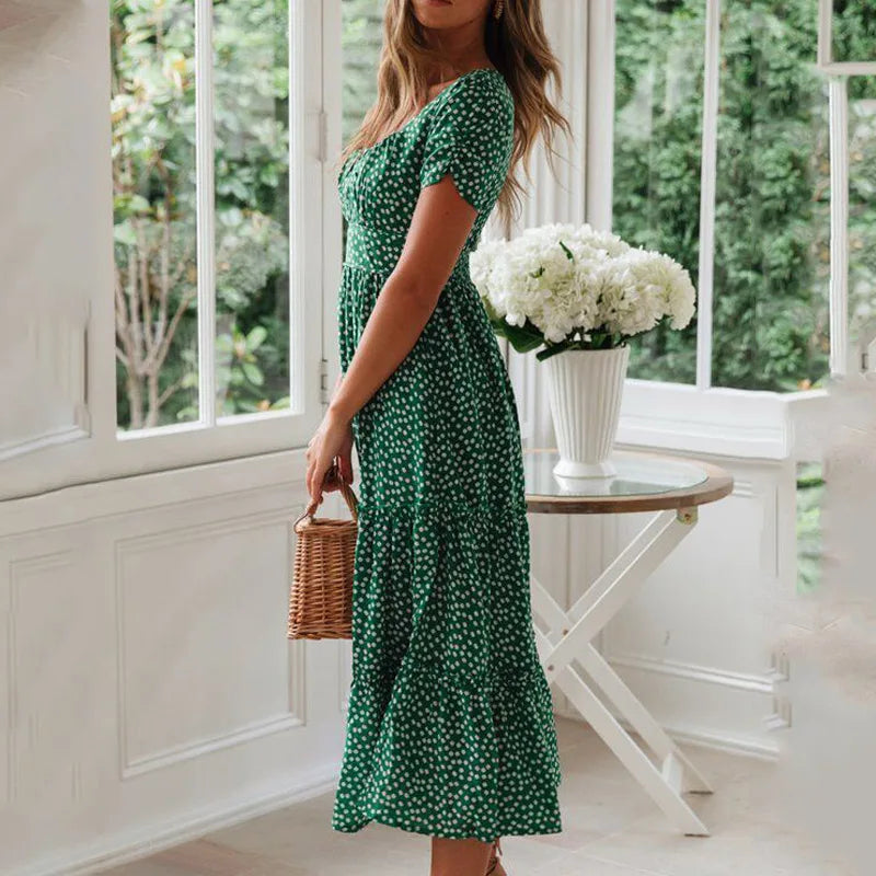 Anais | Robe longue Vintage à Manches Bouffantes & Motif Floral ORIS WEAR