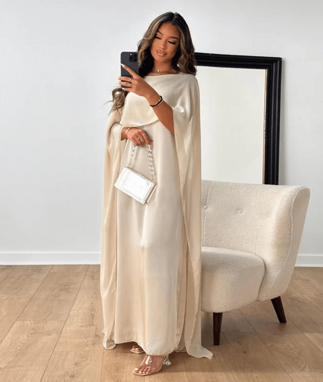 Robe longue femme en satin blanc — ORIS WEAR