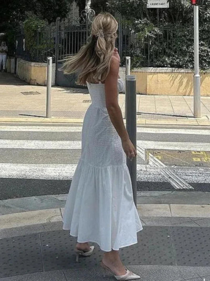 Robe à bretelles en mélange coton et lin à motif jacquard ORIS WEAR