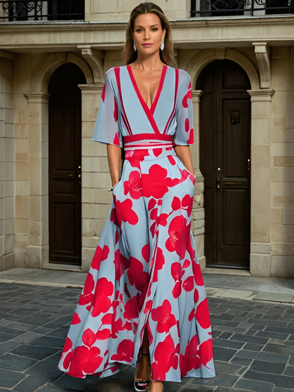 Robe Rose à Manches Élégantes ORIS WEAR