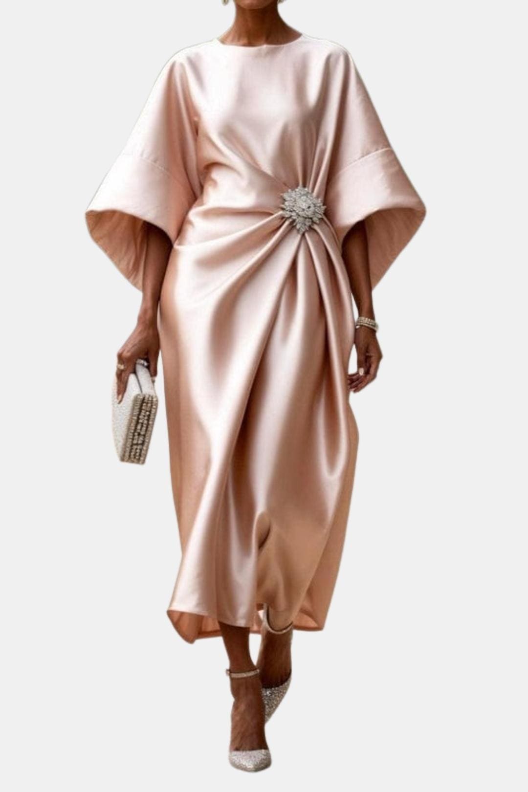 Verbera - Wide Sleeve Satin Maxi Dress