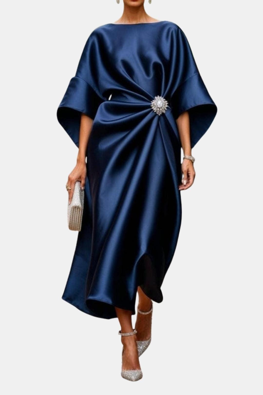 Robe longue femme en satin bleu nuit — ORIS WEAR