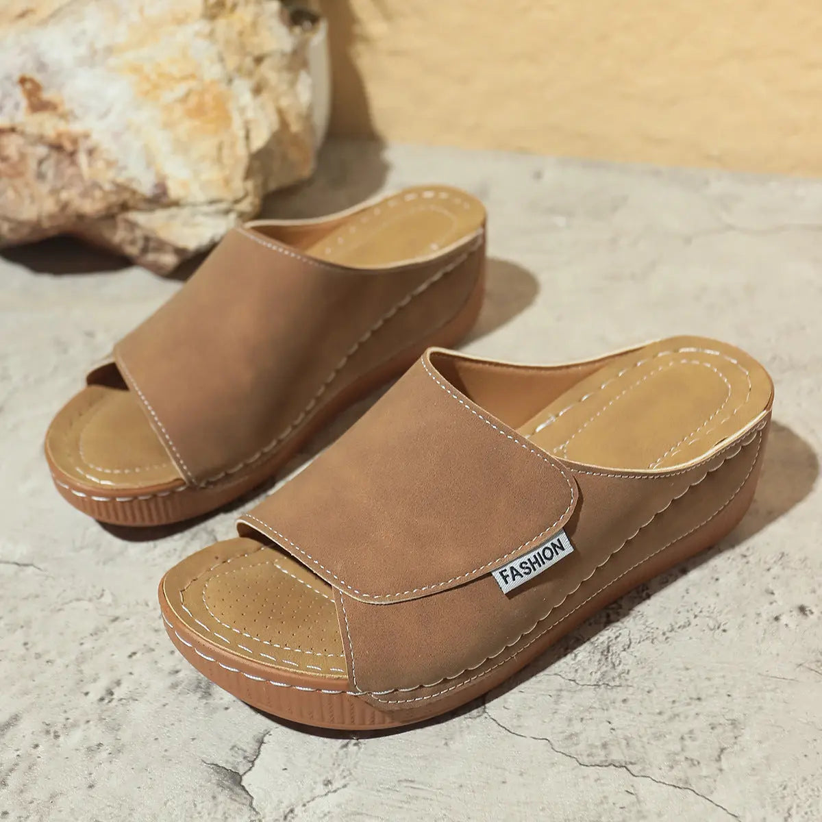Mules Compensées Femme à Bout Ouvert avec Semelle Épaisse ORIS WEAR