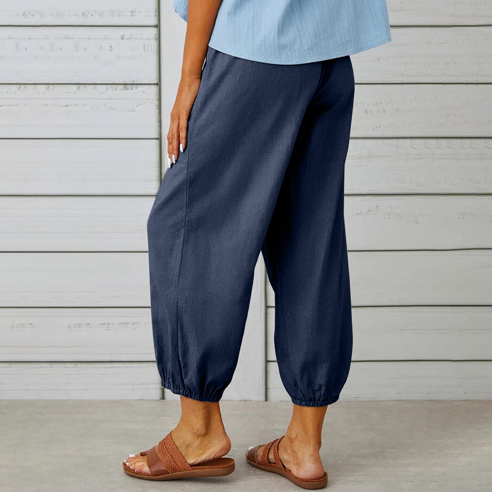 Pantalon à cordon de serrage en coton et lin ORIS WEAR