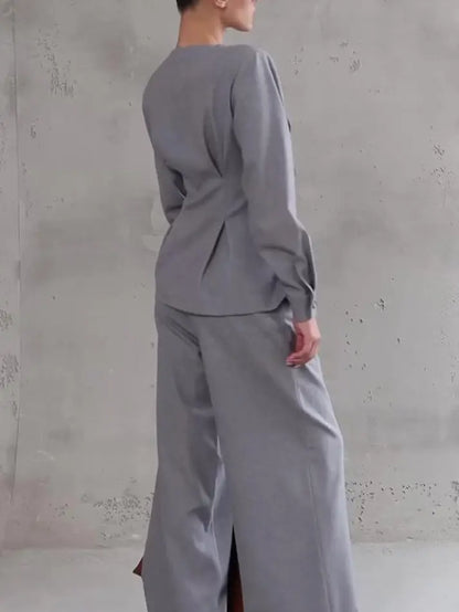 Ensemble Blazer Croisé Gris Élégant ORIS WEAR