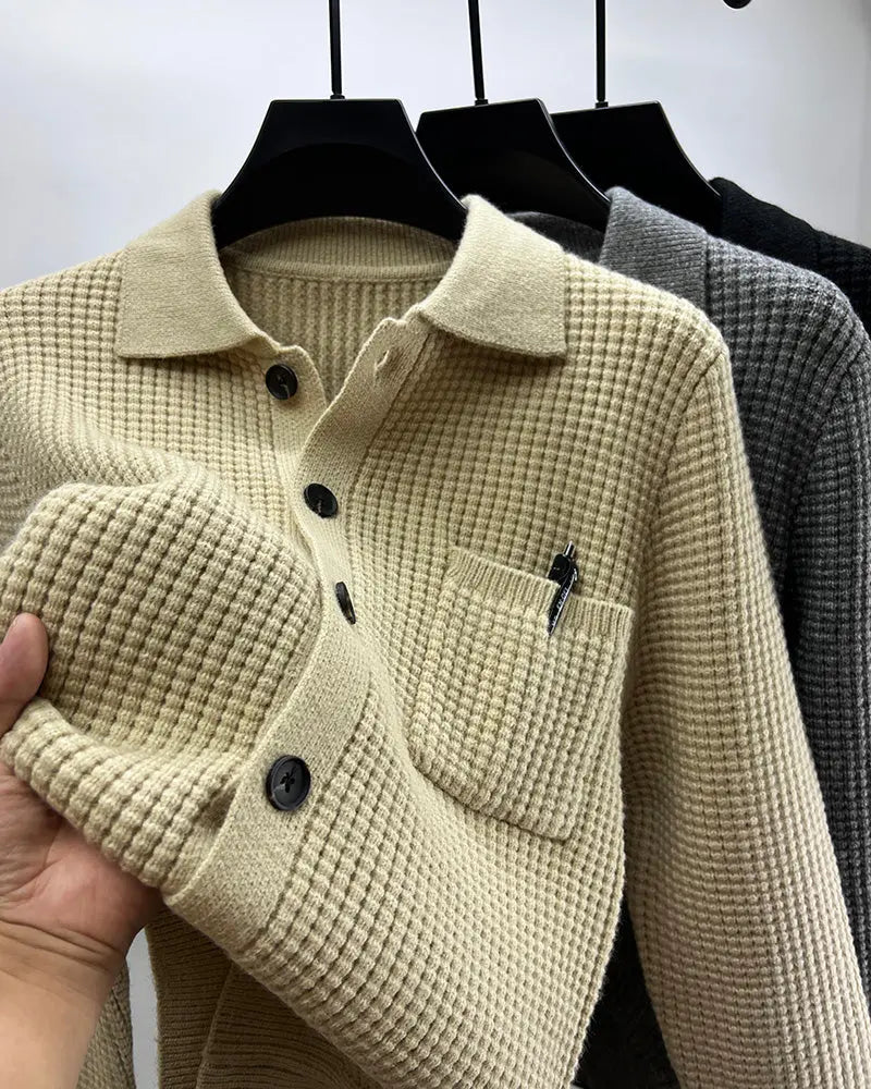 Casual Solid-Color Pocket Lapel Knit Sweater Coat ORIS WEAR
