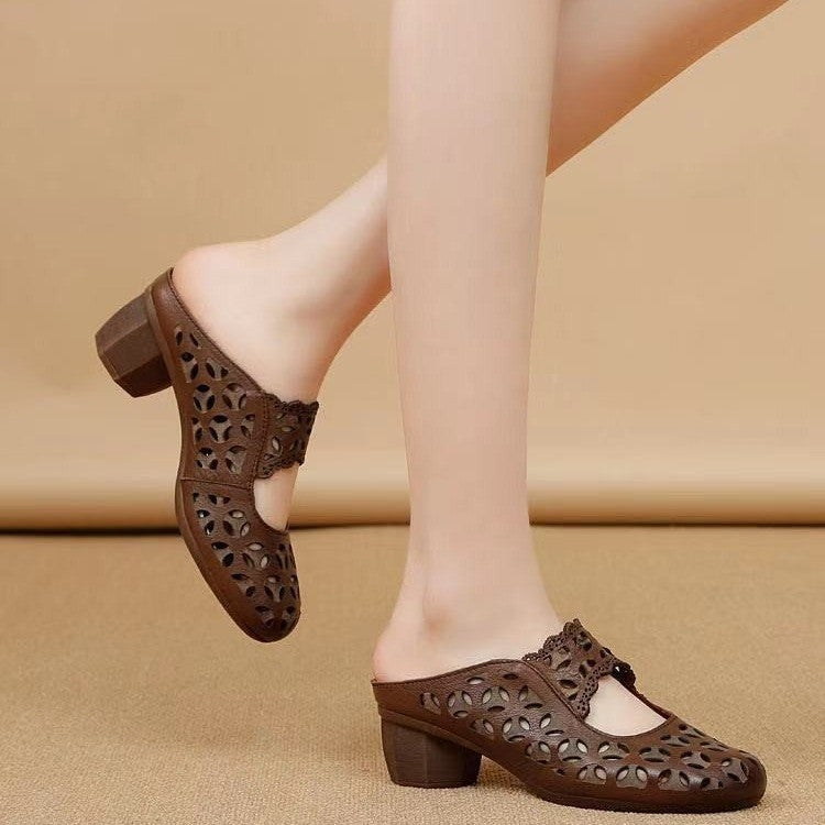 Sabots Femme Rétro en Cuir PU, Bout Rond, Slip-on ORIS WEAR