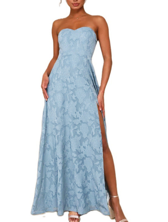 Eva | Robe longue brodée florale à épaules dénudées — Coupe corset Acme