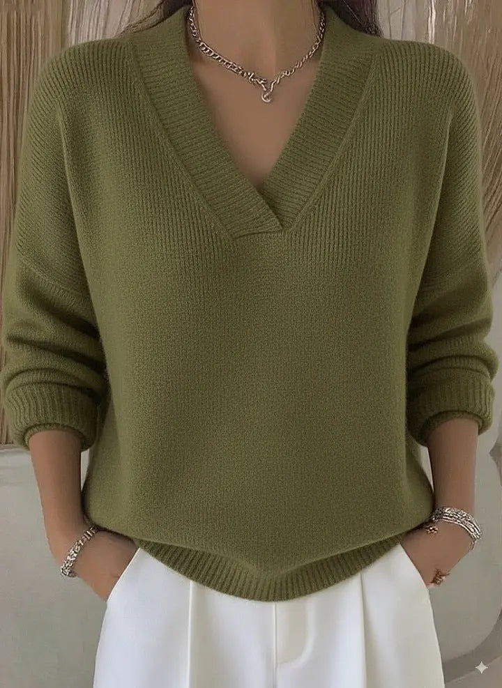 Pull en maille femme col V – Coupe ample, manches longues. ORIS WEAR
