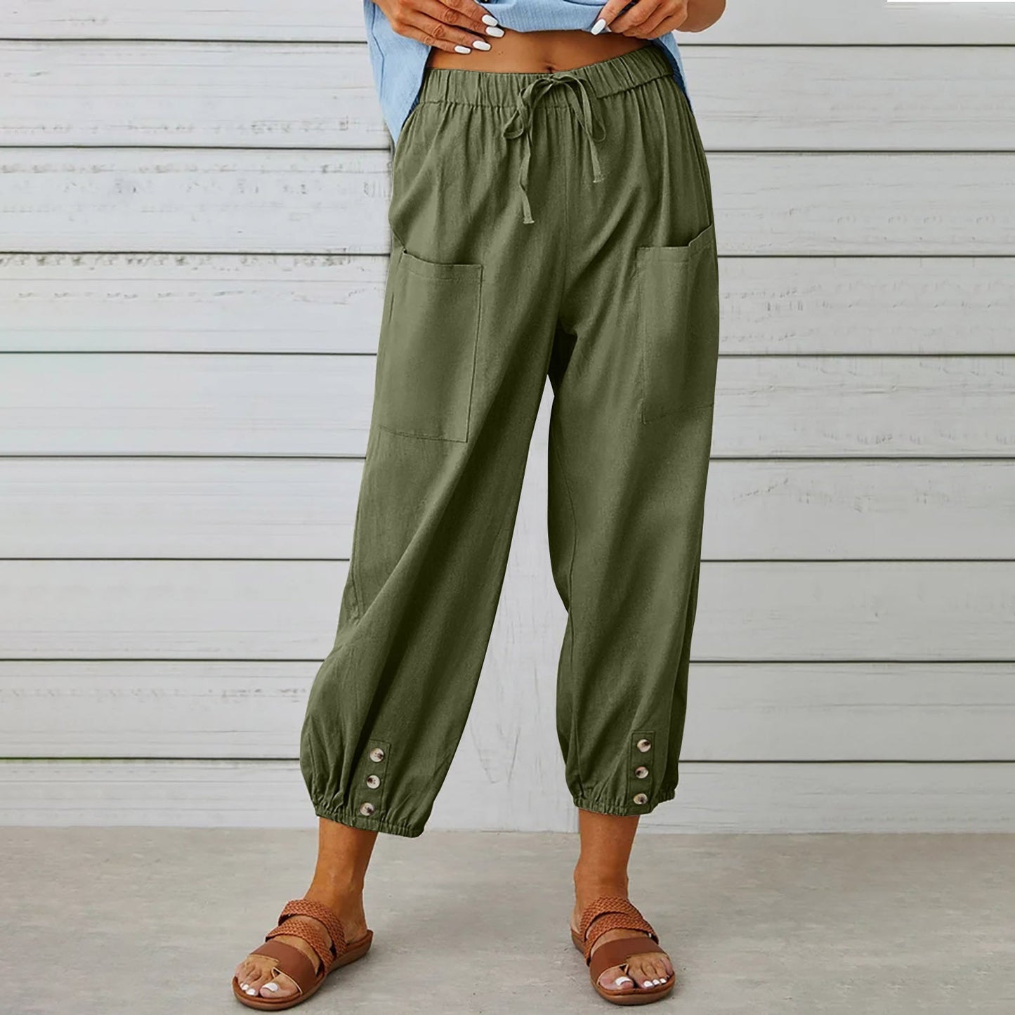 Pantalon à cordon de serrage en coton et lin ORIS WEAR
