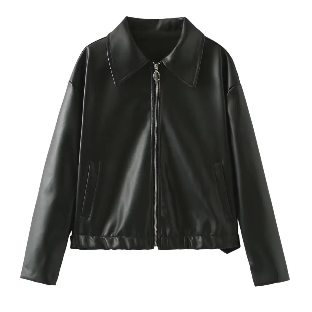 Veste en Cuir à Col Revers et Fermeture Éclair pour Femme ORIS WEAR