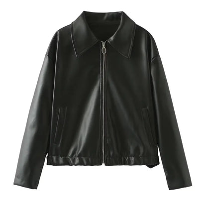Veste en Cuir à Col Revers et Fermeture Éclair pour Femme ORIS WEAR
