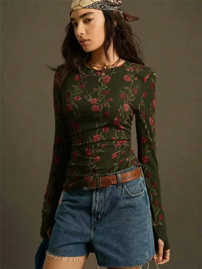 Pull en maille rétro pour femme à imprimé floral, coupe ajustée ORIS WEAR