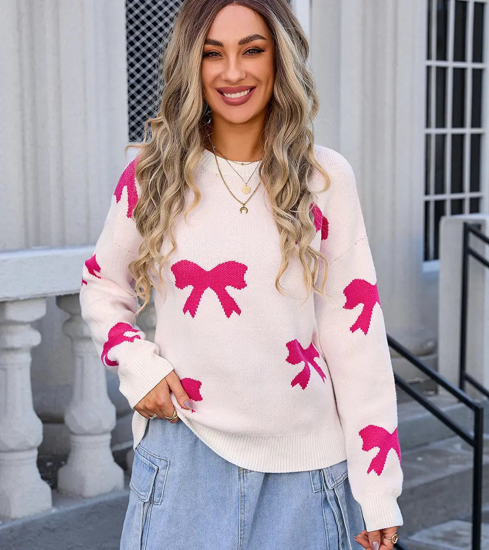 Sweater Bow Print Roundneck ORIS WEAR