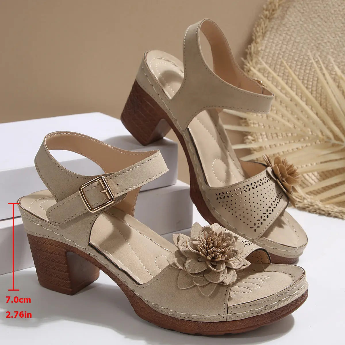 Sandales à Talon Épais avec Fleurs ORIS WEAR