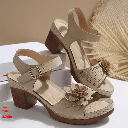 Sandales à Talon Épais avec Fleurs ORIS WEAR