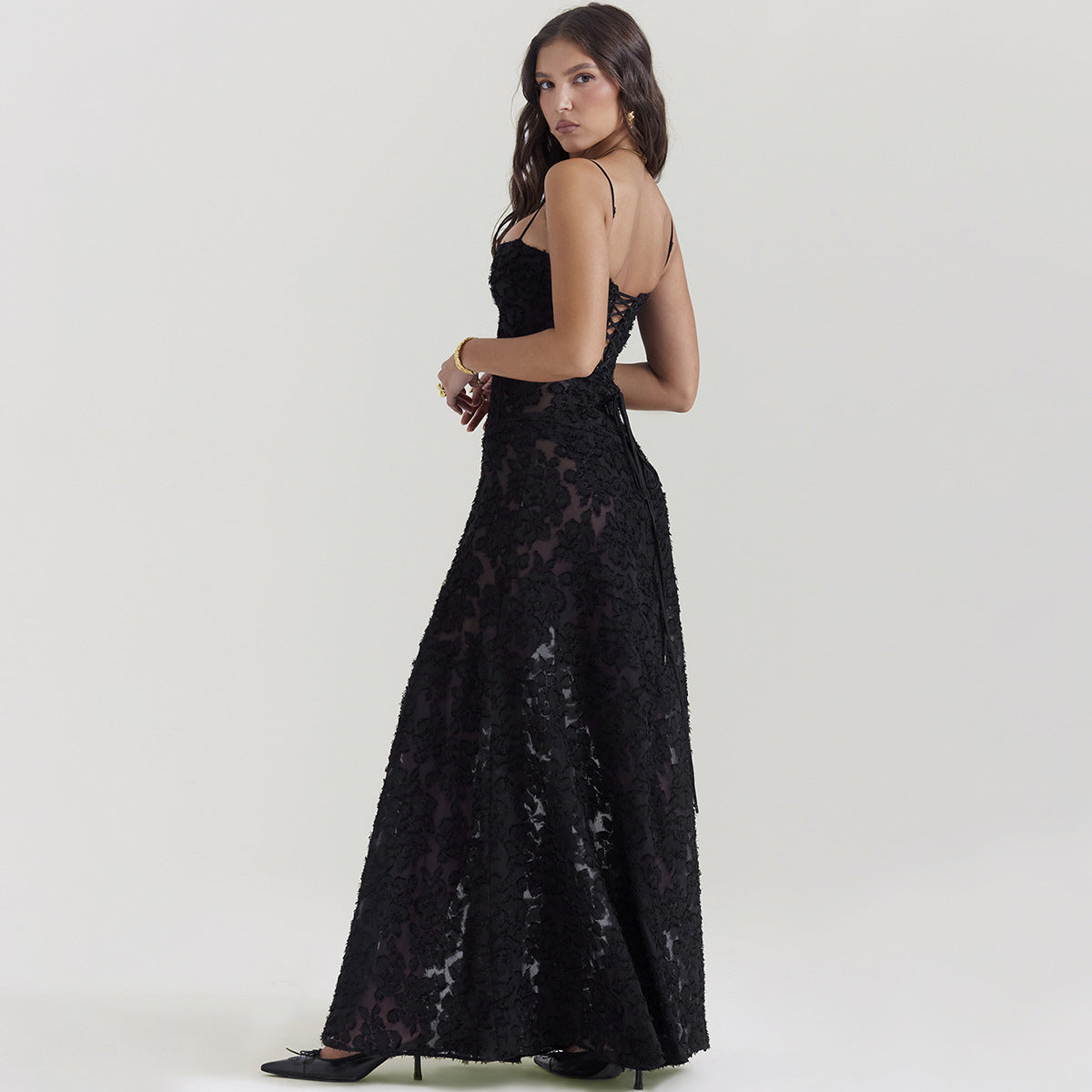 Léa | Robe longue en lin glacé à bretelles Col bustier ORIS WEAR