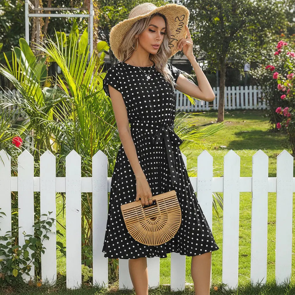 Robe midi à pois élégante ceinturée ORIS WEAR