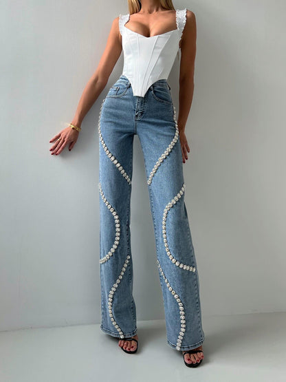 Jean ample à strass coupe droite avec sens du design ORIS WEAR