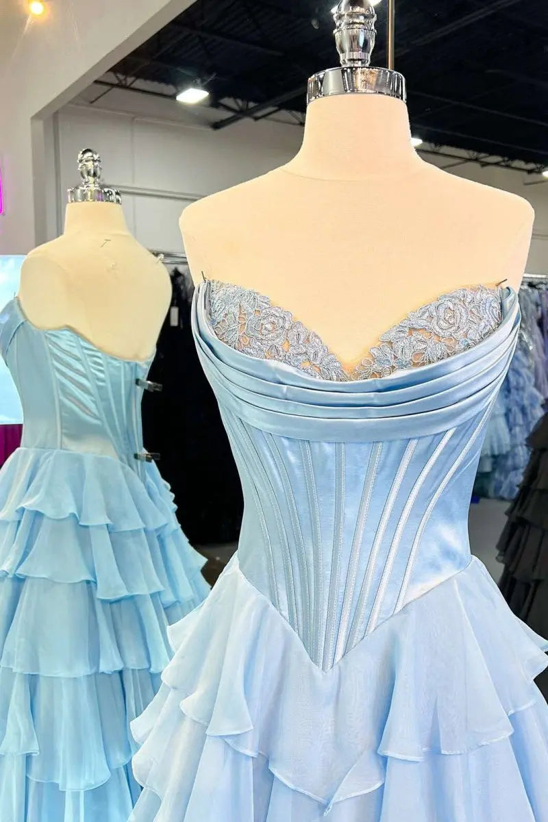 Ardea | Strapless A-Line Ruffle Long Prom Dress With Split -KissProm