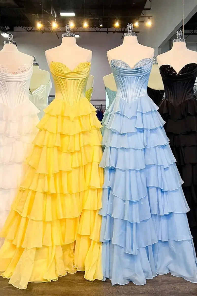 Ardea | Strapless A-Line Ruffle Long Prom Dress With Split -KissProm