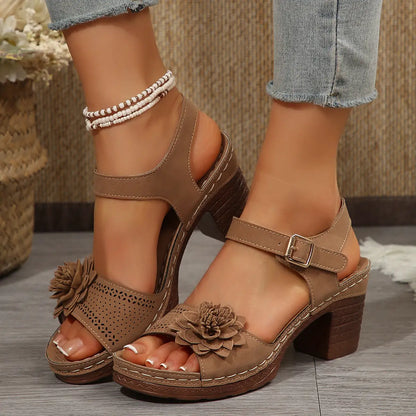 Sandales à Talon Épais avec Fleurs ORIS WEAR