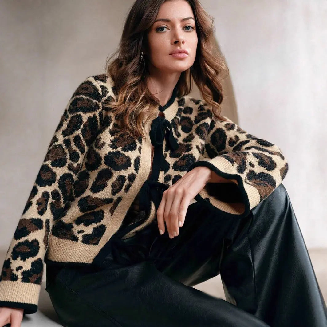 Cardigan à motif animalier – Liens ruban ultra féminin ORIS WEAR