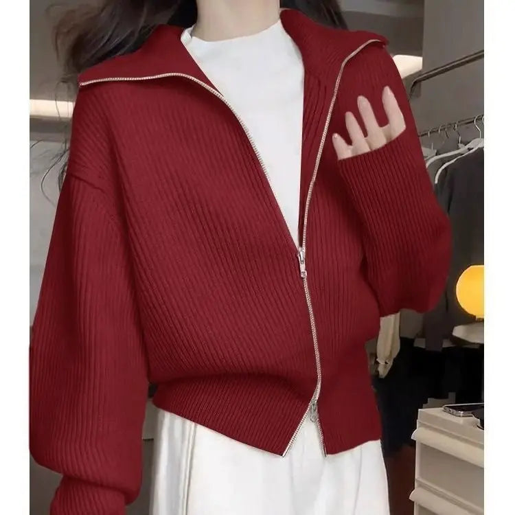 Cardigan zippé femme à col à revers. ORIS WEAR