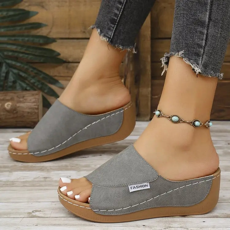 Mules Compensées Femme à Bout Ouvert avec Semelle Épaisse ORIS WEAR