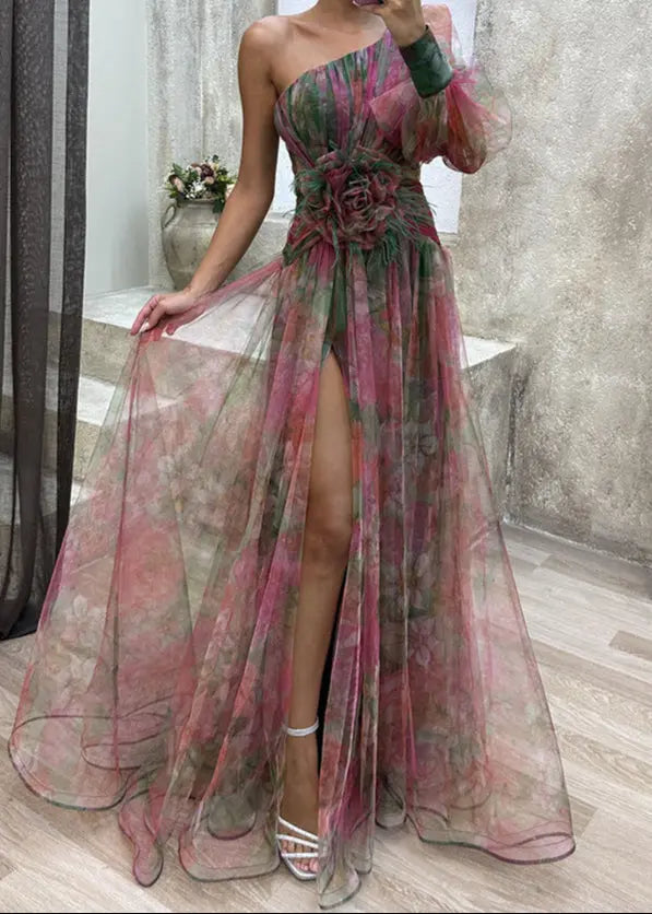 Robe longue tie-dye à fente élégante ORIS WEAR