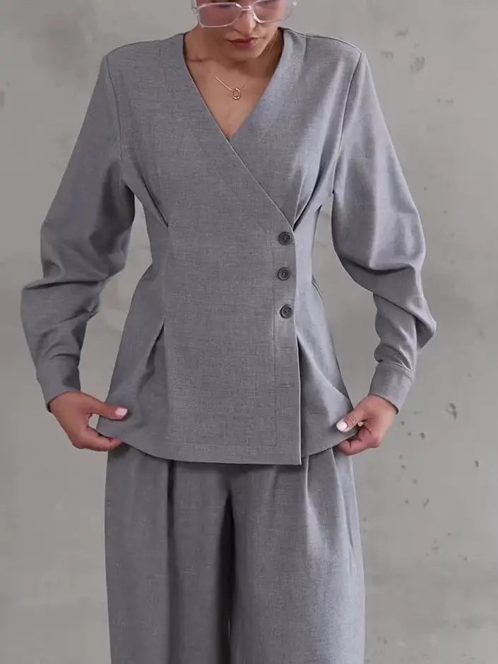 Ensemble Blazer Croisé Gris Élégant ORIS WEAR