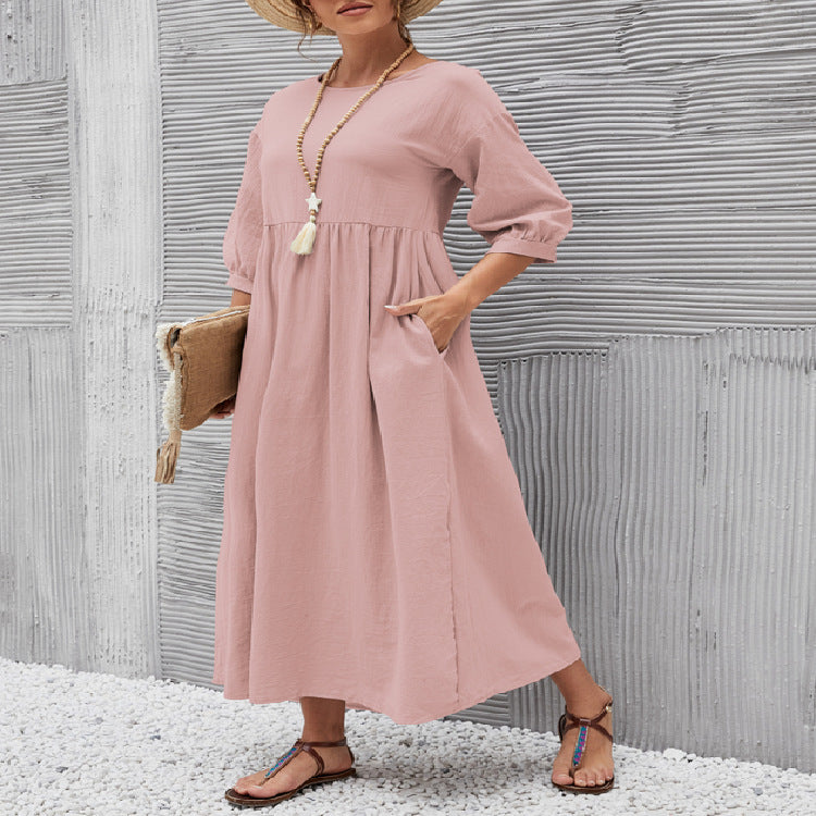 Robe en Coton à Col Rond et Jupe A-Line pour Femme ORIS WEAR
